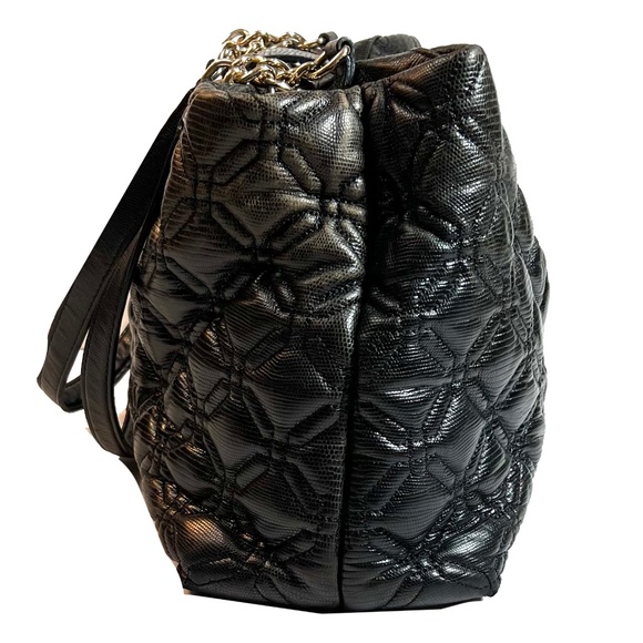 KATE SPADE Gun Metal Black Quilted Leather Chain Strap Hand Bag - Picture 3 of 16